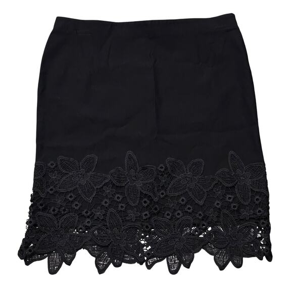 BCX Black Solid Millenium Floral Crochet Lace Style Pencil Skirt - Picture 2 of 8